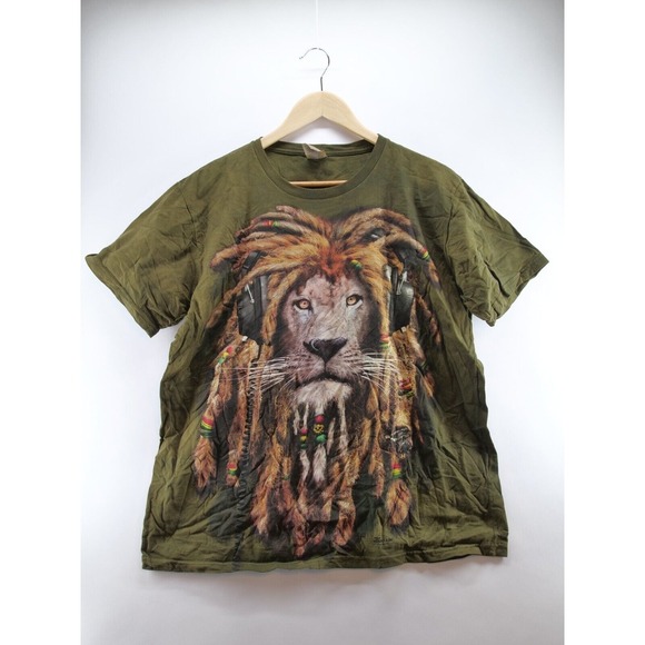 Shirt Green Tie Dye Mountain Mammals Rasta Lion With Dreads Size Large‎ 2011 - Picture 1 of 8
